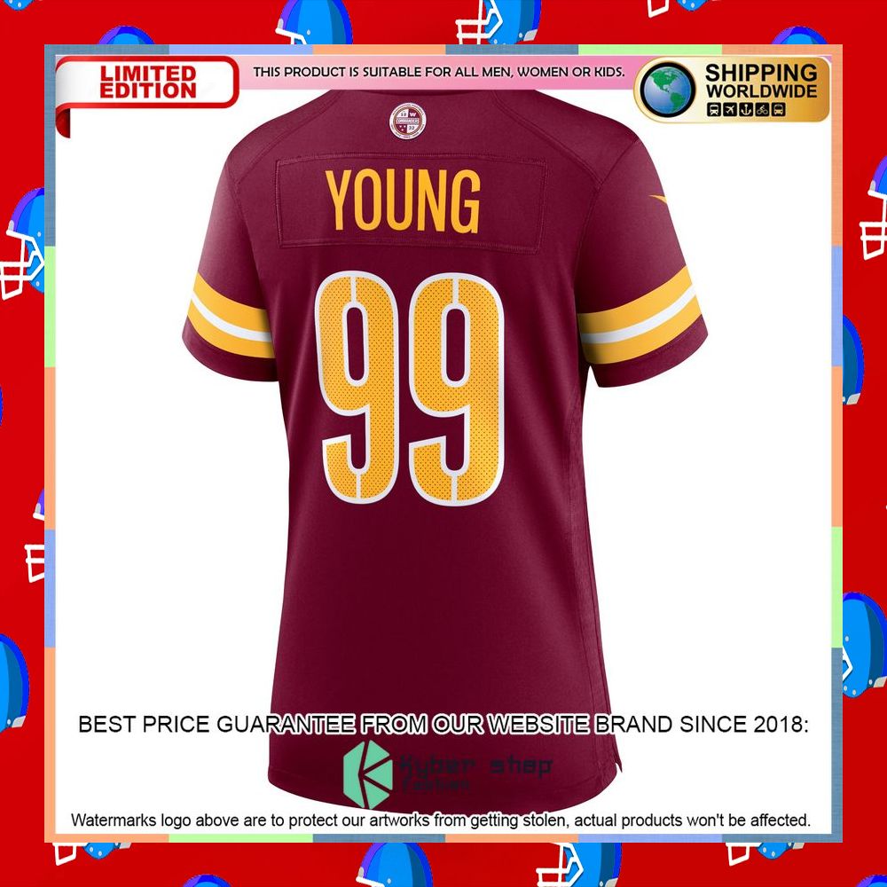 Chase Young Washington Commanders Women's Burgundy Football Jersey 8 Chase Young Washington Commanders Women's Burgundy Football Jersey word2