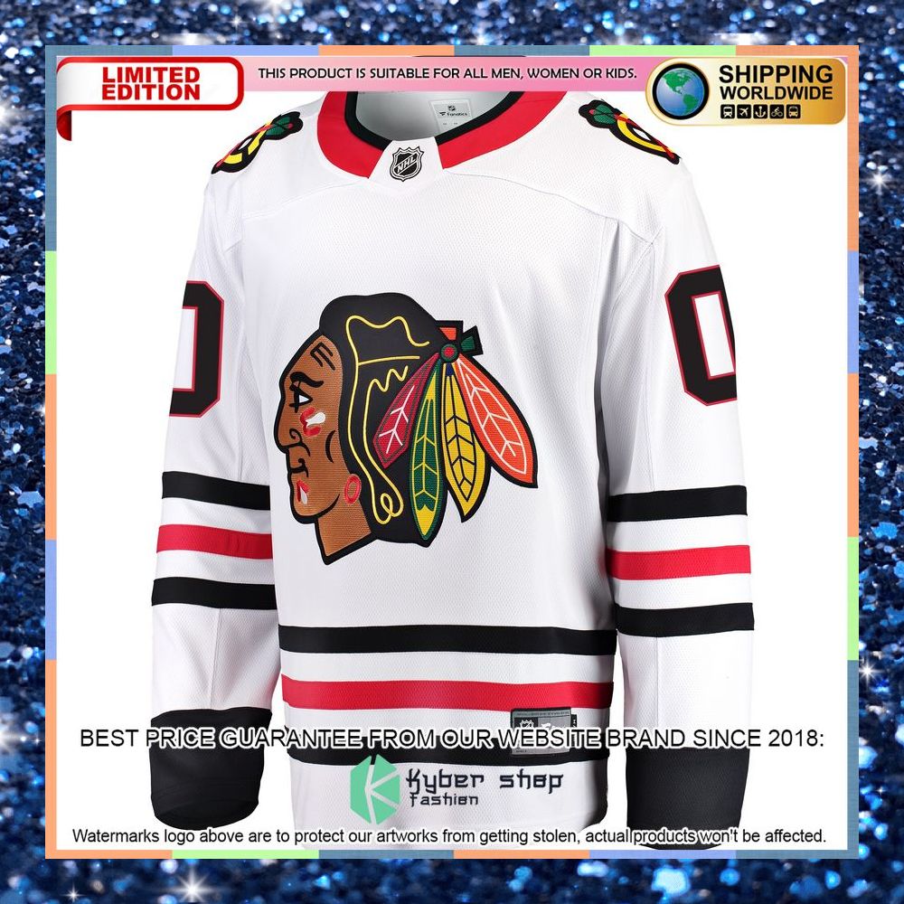 Chicago Blackhawks Away Custom White Hockey Jersey 7 Chicago Blackhawks Away Custom White Hockey Jersey word3