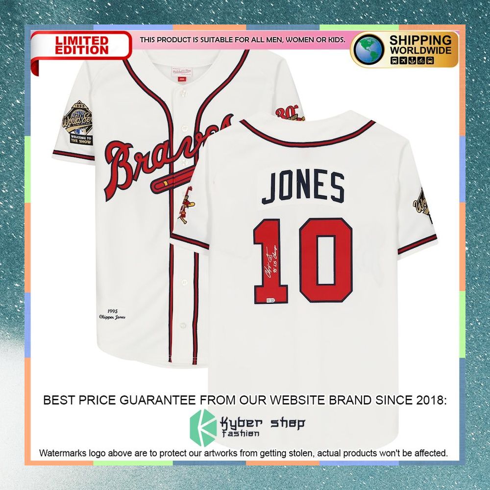 Chipper Jones Atlanta Braves White 1995 World Series Patch Mitchell And Ness With 95 Ws Champs Inscription Baseball Jersey 4 Chipper Jones Atlanta Braves White 1995 World Series Patch Mitchell And Ness With 95 Ws Champs Inscription Baseball Jersey word3