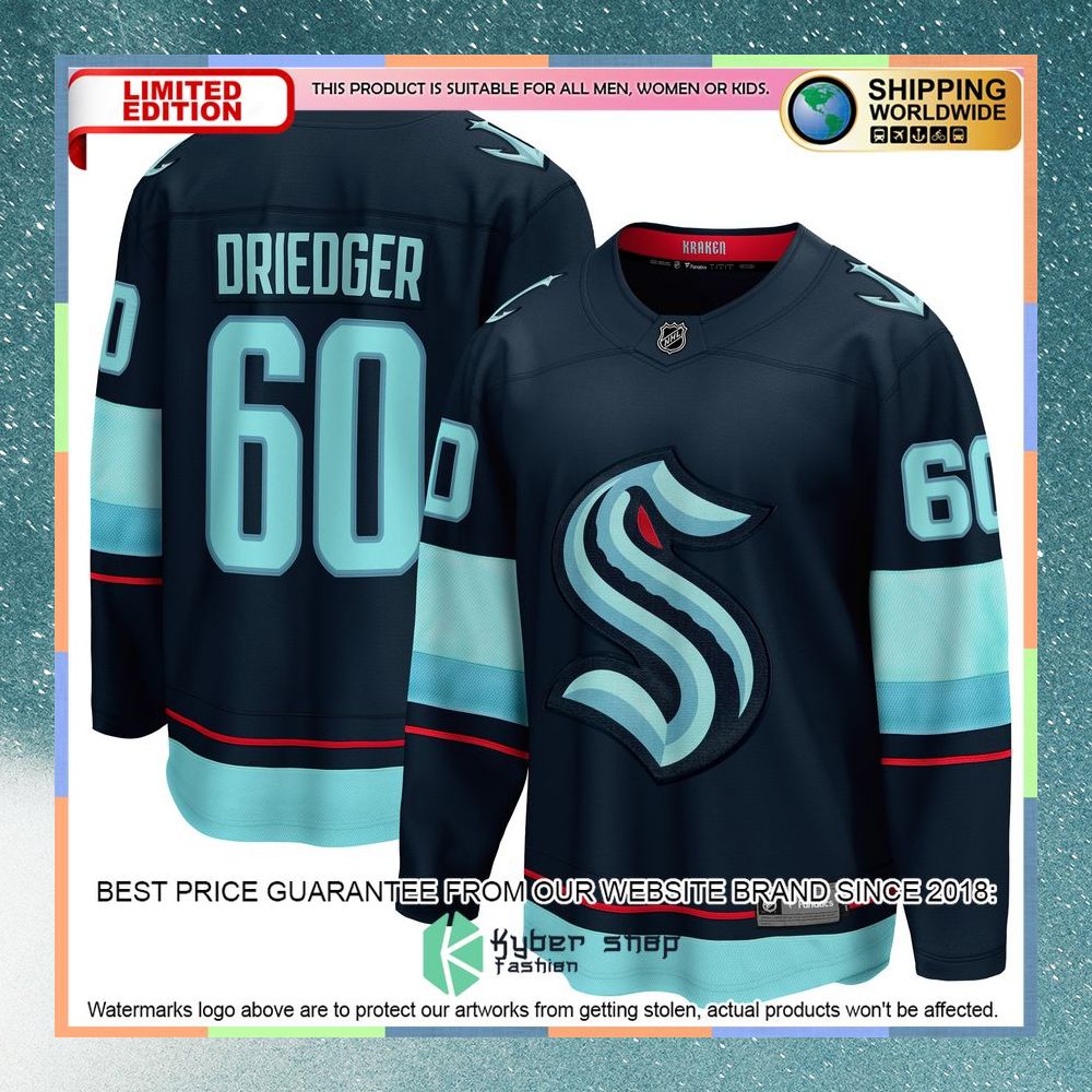 Chris Driedger Seattle Kraken Deep Sea Blue Hockey Jersey 8 Chris Driedger Seattle Kraken Deep Sea Blue Hockey Jersey word2