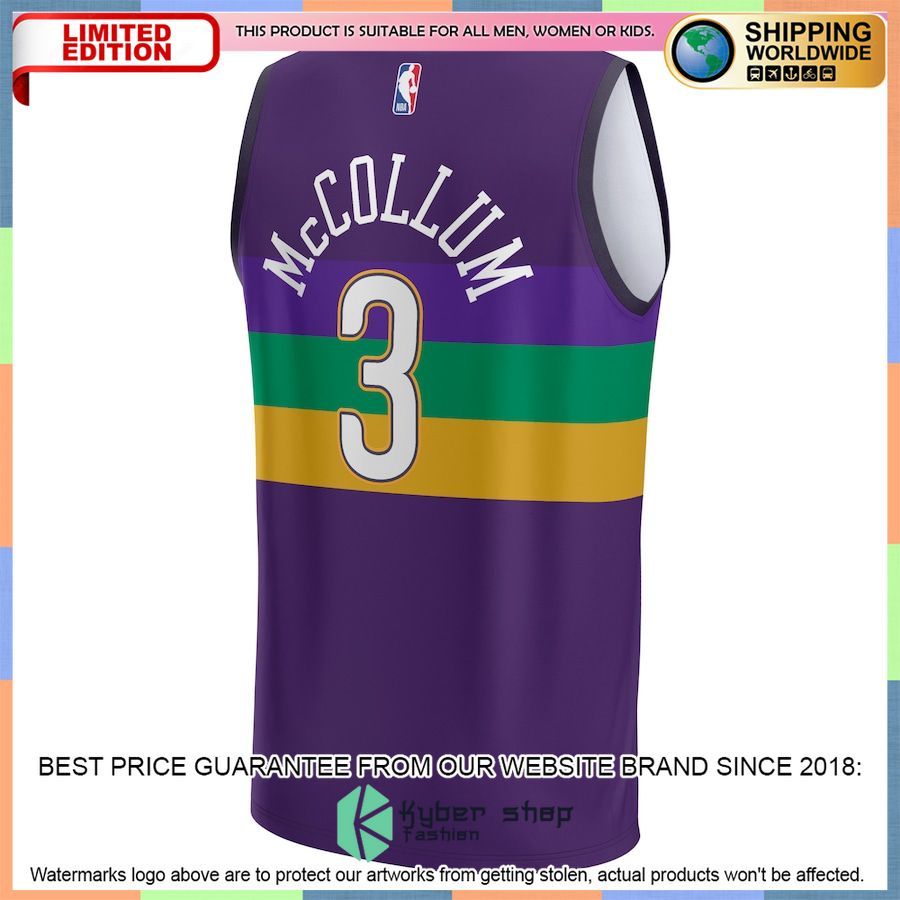 CJ McCollum New Orleans Pelicans Youth 2022-23 Purple Basketball Jersey 3 CJ McCollum New Orleans Pelicans Youth 2022-23 Purple Basketball Jersey word2