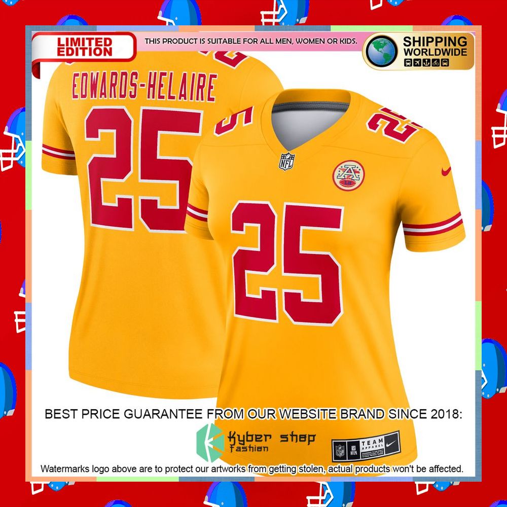 Clyde EdwardsHelaire Kansas City Chiefs Women's Inverted Legend Gold Football Jersey 5 Clyde EdwardsHelaire Kansas City Chiefs Women's Inverted Legend Gold Football Jersey word1