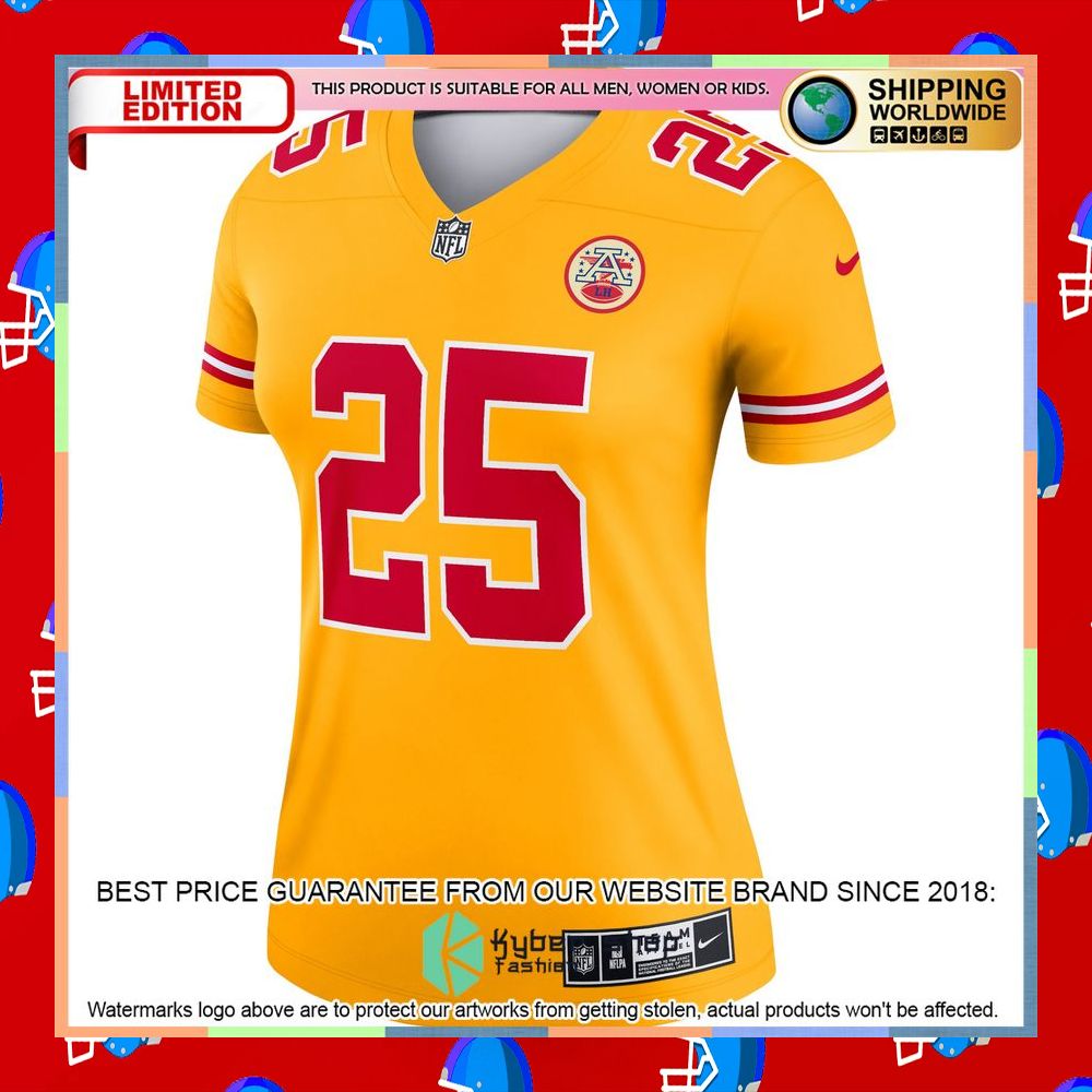 Clyde EdwardsHelaire Kansas City Chiefs Women's Inverted Legend Gold Football Jersey 6 Clyde EdwardsHelaire Kansas City Chiefs Women's Inverted Legend Gold Football Jersey word1