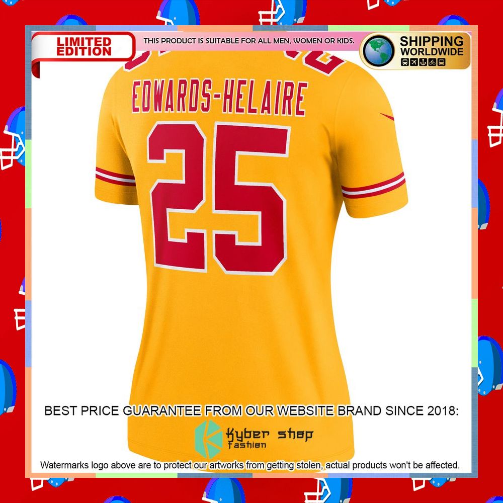 Clyde EdwardsHelaire Kansas City Chiefs Women's Inverted Legend Gold Football Jersey 7 Clyde EdwardsHelaire Kansas City Chiefs Women's Inverted Legend Gold Football Jersey word1