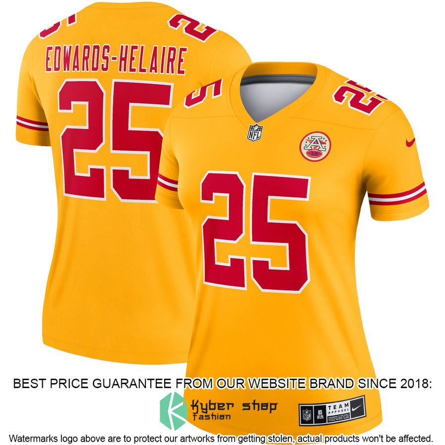 Clyde EdwardsHelaire Kansas City Chiefs Women's Inverted Legend Gold Football Jersey 4 Clyde EdwardsHelaire Kansas City Chiefs Women's Inverted Legend Gold Football Jersey word1