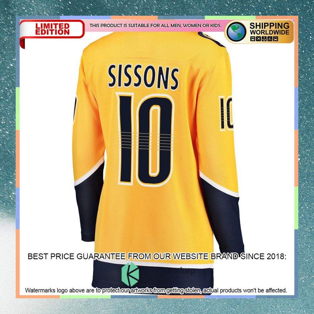 Colton Sissons Nashville Predators Women's Gold Hockey Jersey 7 Colton Sissons Nashville Predators Women's Gold Hockey Jersey word1