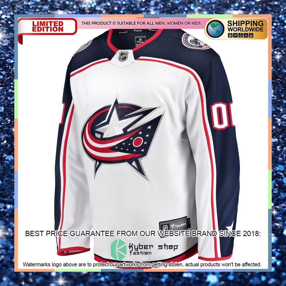 Columbus Blue Jackets Away Custom White Hockey Jersey 7 Columbus Blue Jackets Away Custom White Hockey Jersey word3