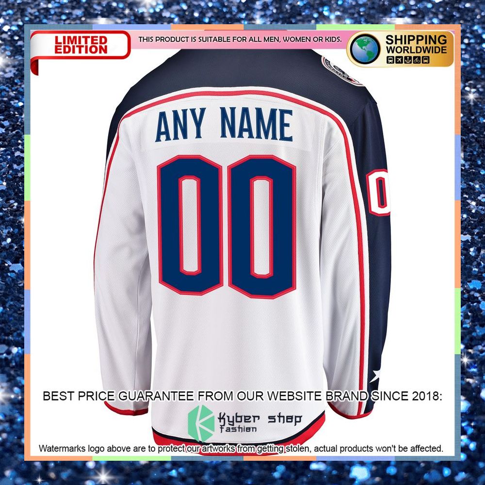 Columbus Blue Jackets Away Custom White Hockey Jersey 8 Columbus Blue Jackets Away Custom White Hockey Jersey word3