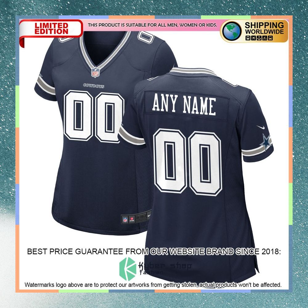 Dallas Cowboys Women's Custom Navy Football Jersey 8 Dallas Cowboys Women's Custom Navy Football Jersey word1