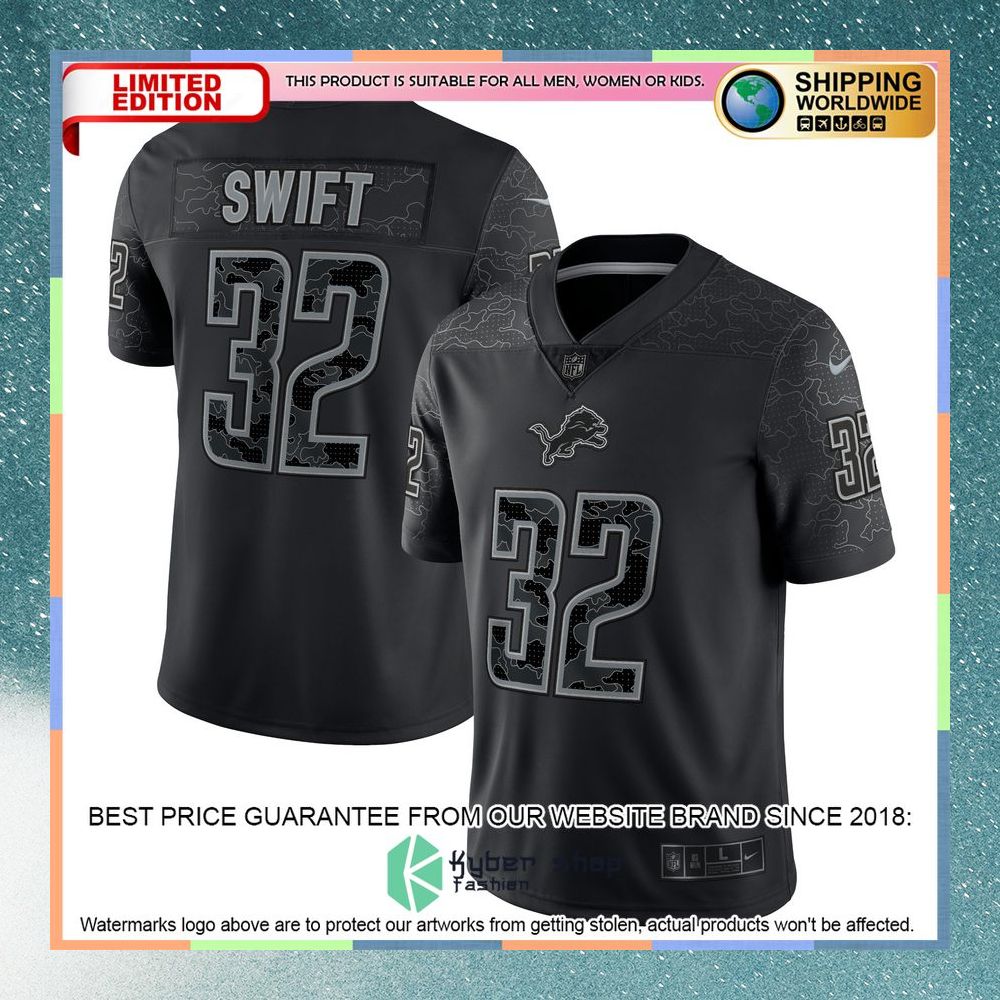 D'Andre Swift Detroit Lions RFLCTV Black Football Jersey 5 D'Andre Swift Detroit Lions RFLCTV Black Football Jersey word2