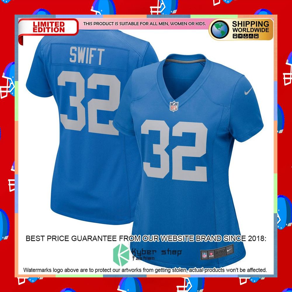 D'Andre Swift Detroit Lions Women's Blue Football Jersey 6 D'Andre Swift Detroit Lions Women's Blue Football Jersey word2