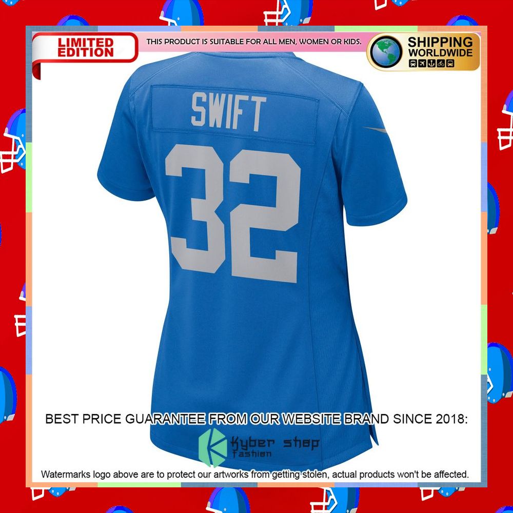 D'Andre Swift Detroit Lions Women's Blue Football Jersey 8 D'Andre Swift Detroit Lions Women's Blue Football Jersey word2