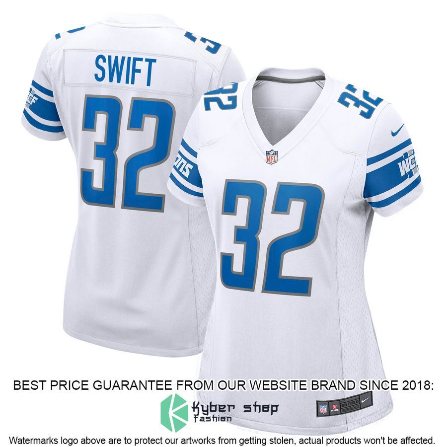 D'Andre Swift Detroit Lions Women's White Football Jersey