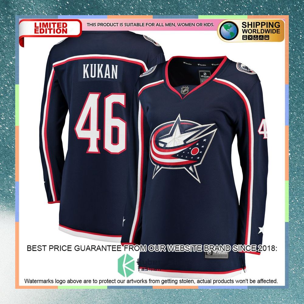 Dean Kukan Columbus Blue Jackets Women's Navy Hockey Jersey 5 Dean Kukan Columbus Blue Jackets Women's Navy Hockey Jersey word2