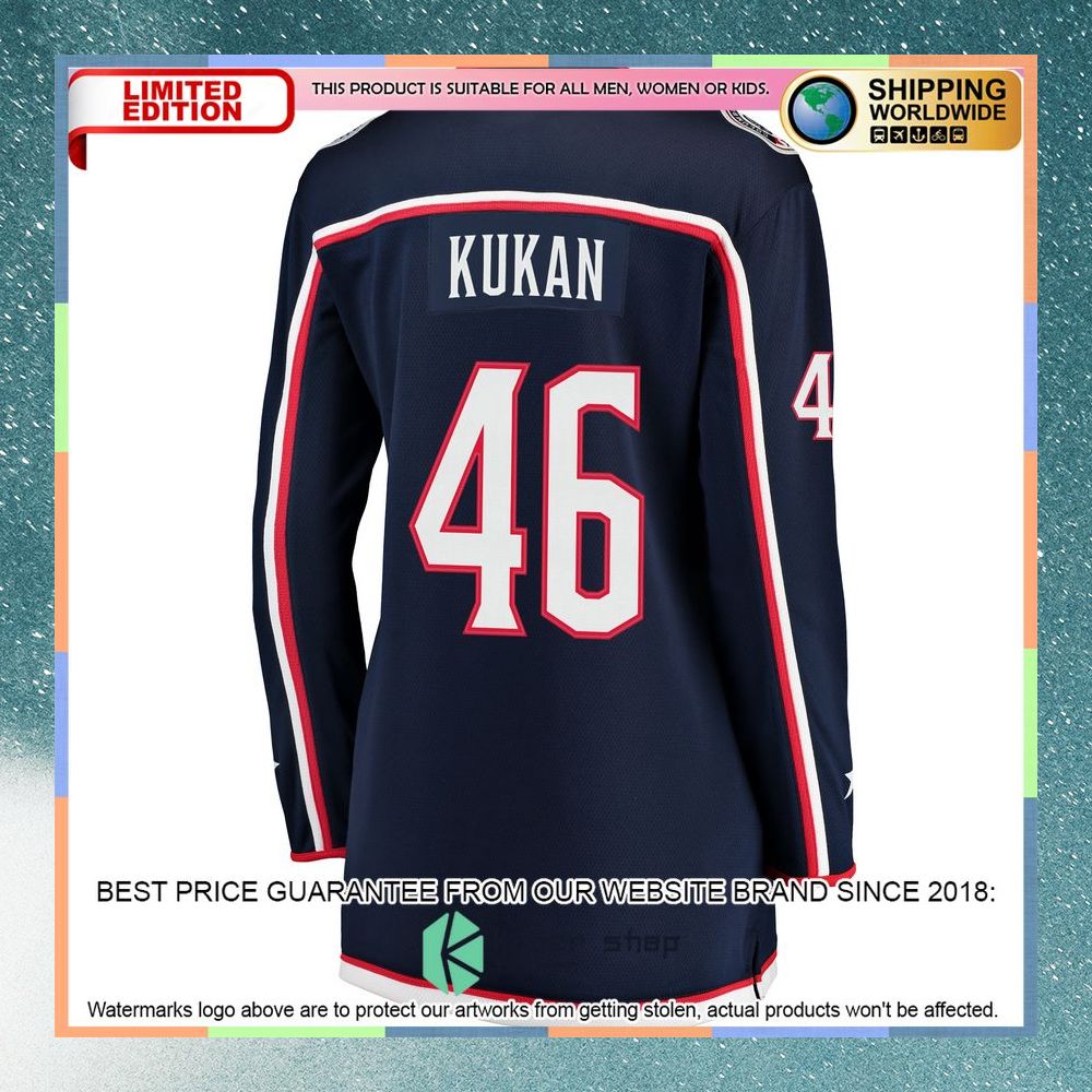 Dean Kukan Columbus Blue Jackets Women's Navy Hockey Jersey 7 Dean Kukan Columbus Blue Jackets Women's Navy Hockey Jersey word2
