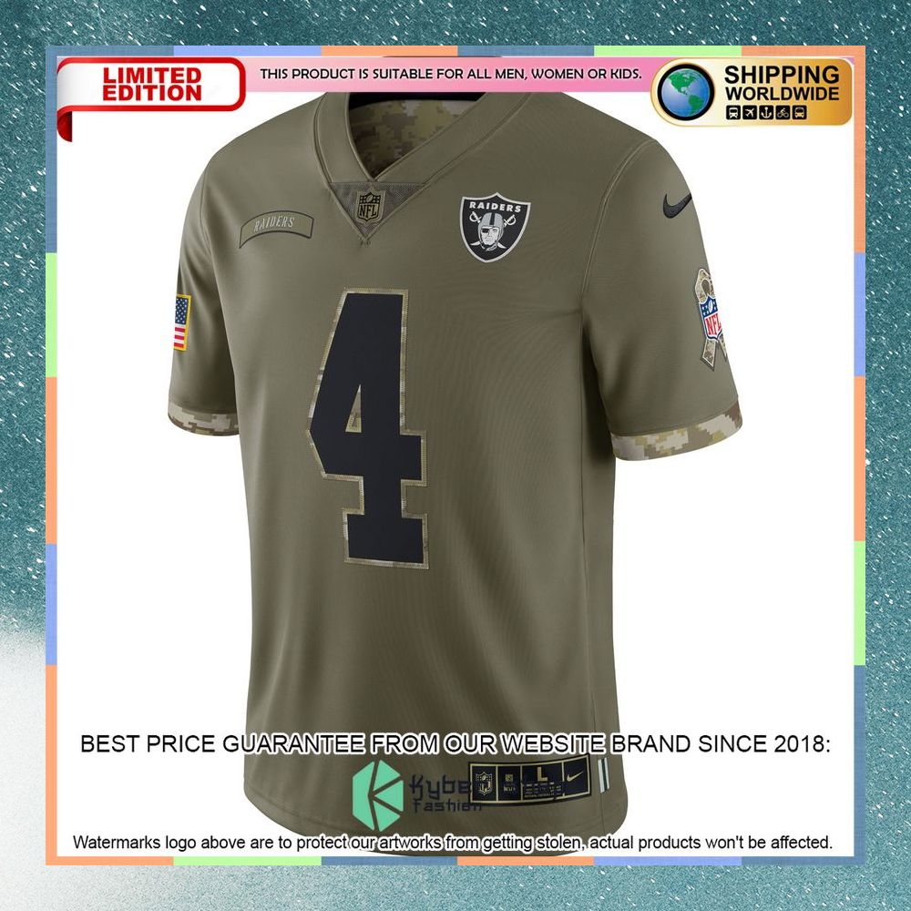 Derek Carr Las Vegas Raiders 2022 Salute To Service Olive Football Jersey 6 Derek Carr Las Vegas Raiders 2022 Salute To Service Olive Football Jersey word3