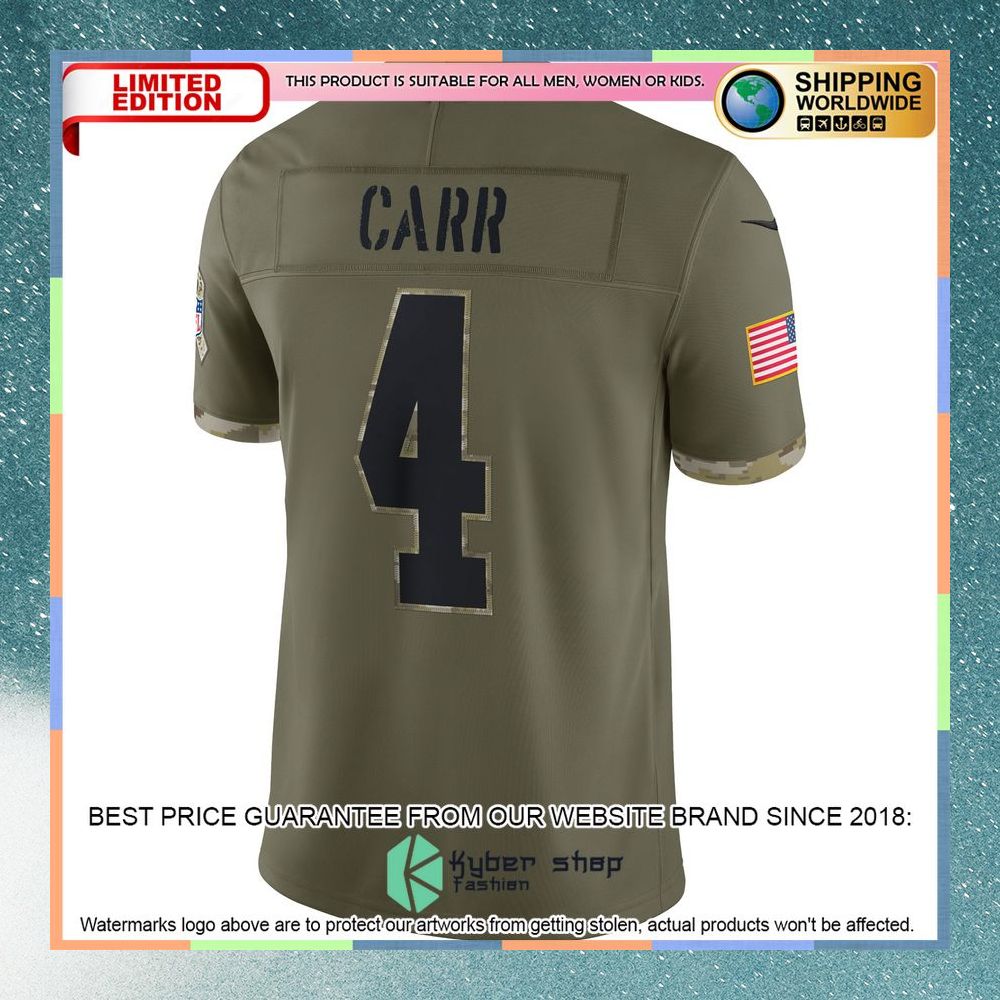 Derek Carr Las Vegas Raiders 2022 Salute To Service Olive Football Jersey 7 Derek Carr Las Vegas Raiders 2022 Salute To Service Olive Football Jersey word3