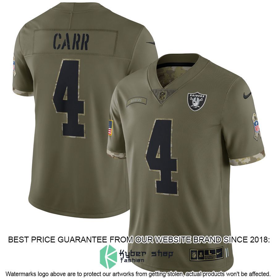 Derek Carr Las Vegas Raiders 2022 Salute To Service Olive Football Jersey 4 Derek Carr Las Vegas Raiders 2022 Salute To Service Olive Football Jersey word3