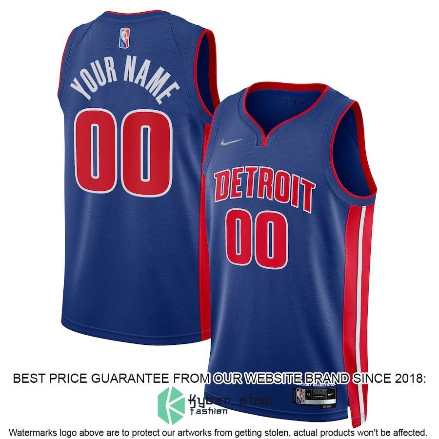 Detroit Pistons Nike 2021-22 Diamond Custom Blue Basketball Jersey