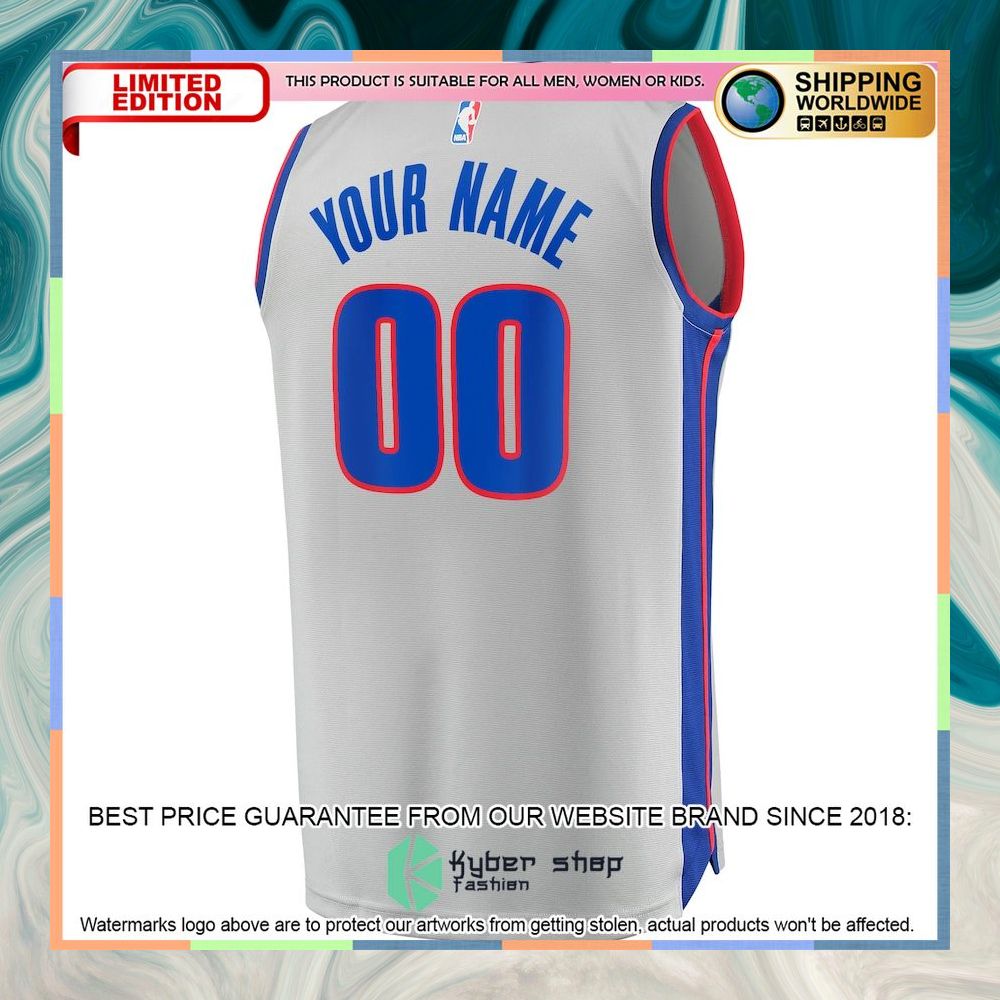 Detroit Pistons Youth Custom Silver Basketball Jersey 3 Detroit Pistons Youth Custom Silver Basketball Jersey word1