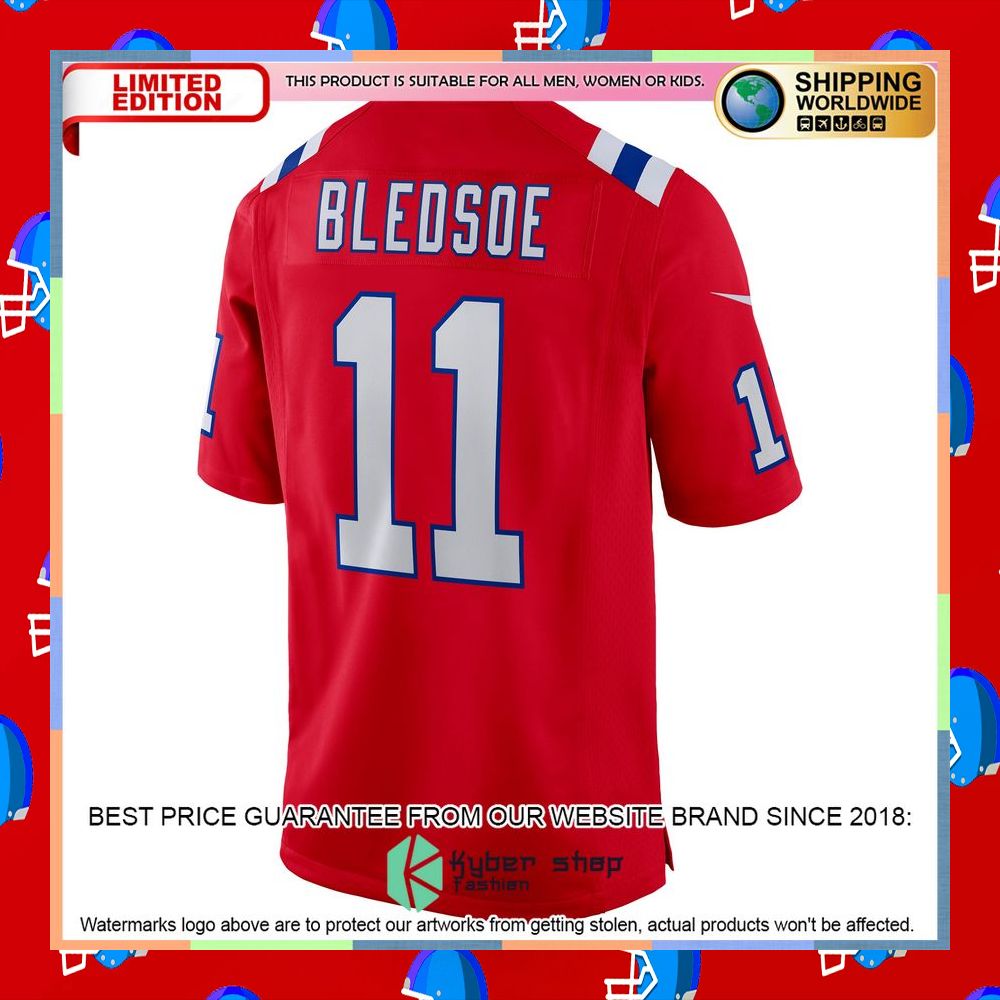 Drew Bledsoe New England Patriots Retired Alternate Red Football Jersey 8 Drew Bledsoe New England Patriots Retired Alternate Red Football Jersey word2