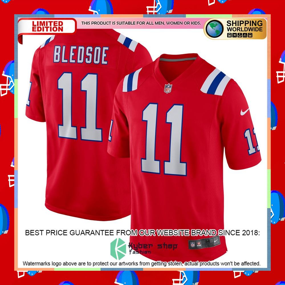 Drew Bledsoe New England Patriots Retired Alternate Red Football Jersey 9 Drew Bledsoe New England Patriots Retired Alternate Red Football Jersey word2