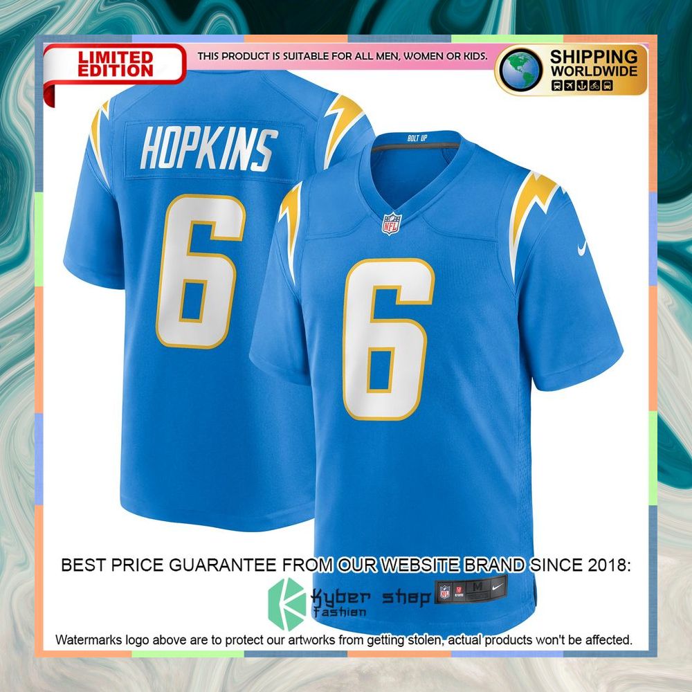 Dustin Hopkins Los Angeles Chargers Powder Blue Football Jersey 5 Dustin Hopkins Los Angeles Chargers Powder Blue Football Jersey word2