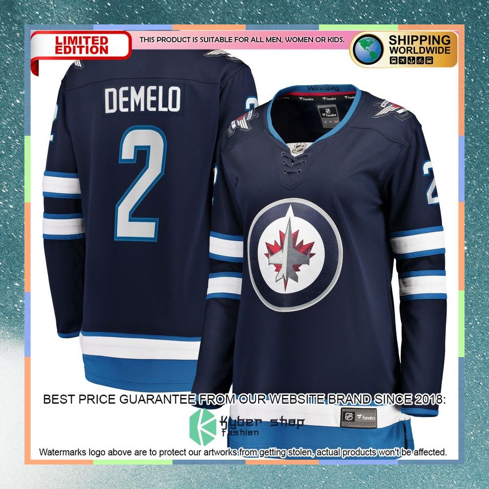 Dylan DeMelo Winnipeg Jets Women's Navy Hockey Jersey 5 Dylan DeMelo Winnipeg Jets Women's Navy Hockey Jersey word1