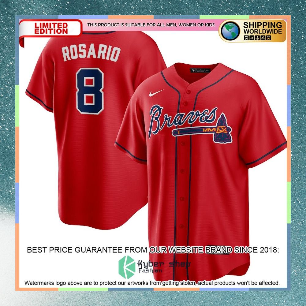 Eddie Rosario Atlanta Braves Alternate Player Red Baseball Jersey 4 Eddie Rosario Atlanta Braves Alternate Player Red Baseball Jersey word3