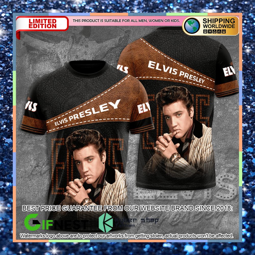 Elvis Presley leather patern 3D Hoodie, T-shirt 3 Elvis Presley leather patern 3D Hoodie, T-shirt word2