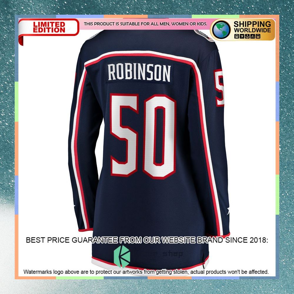 Eric Robinson Columbus Blue Jackets Women's Navy Hockey Jersey 7 Eric Robinson Columbus Blue Jackets Women's Navy Hockey Jersey word1