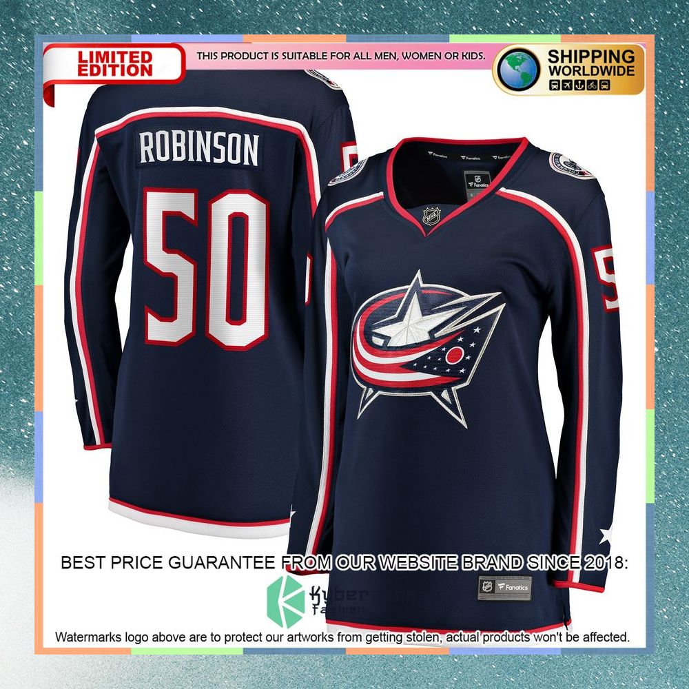 Eric Robinson Columbus Blue Jackets Women's Navy Hockey Jersey 8 Eric Robinson Columbus Blue Jackets Women's Navy Hockey Jersey word1