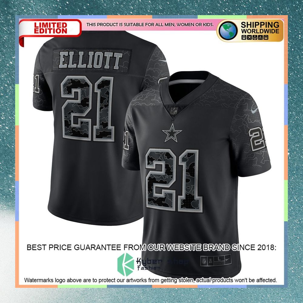 Ezekiel Elliott Dallas Cowboys RFLCTV Black Football Jersey 5 Ezekiel Elliott Dallas Cowboys RFLCTV Black Football Jersey word2