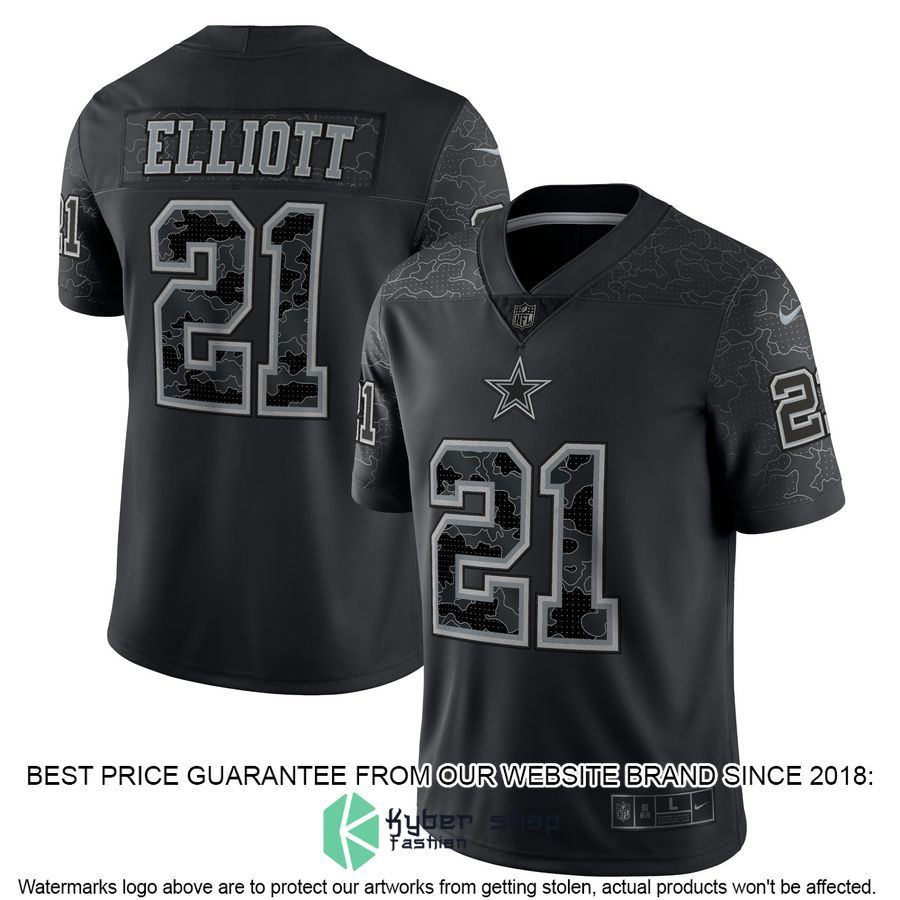 Ezekiel Elliott Dallas Cowboys RFLCTV Black Football Jersey