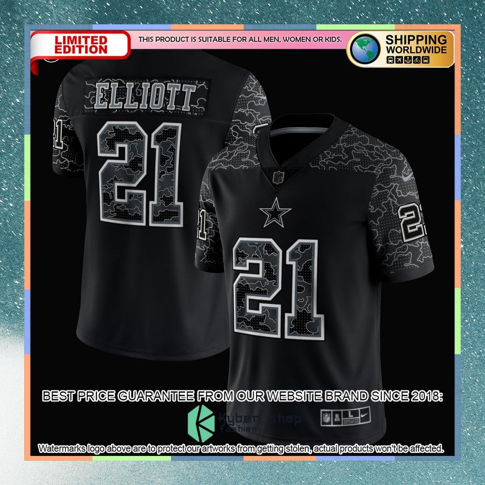 Ezekiel Elliott Dallas Cowboys RFLCTV Black Football Jersey 6 Ezekiel Elliott Dallas Cowboys RFLCTV Black Football Jersey word2