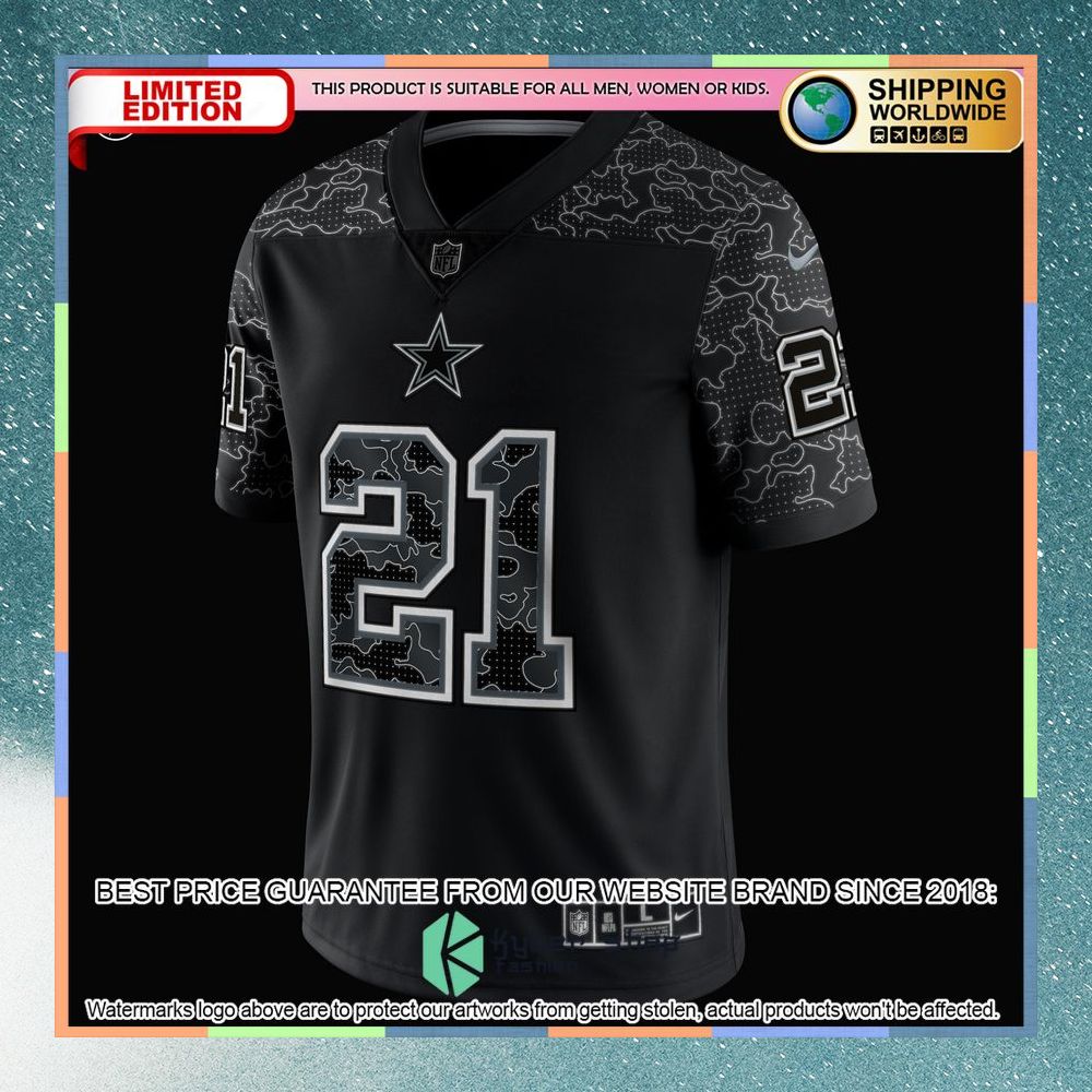 Ezekiel Elliott Dallas Cowboys RFLCTV Black Football Jersey 8 Ezekiel Elliott Dallas Cowboys RFLCTV Black Football Jersey word2