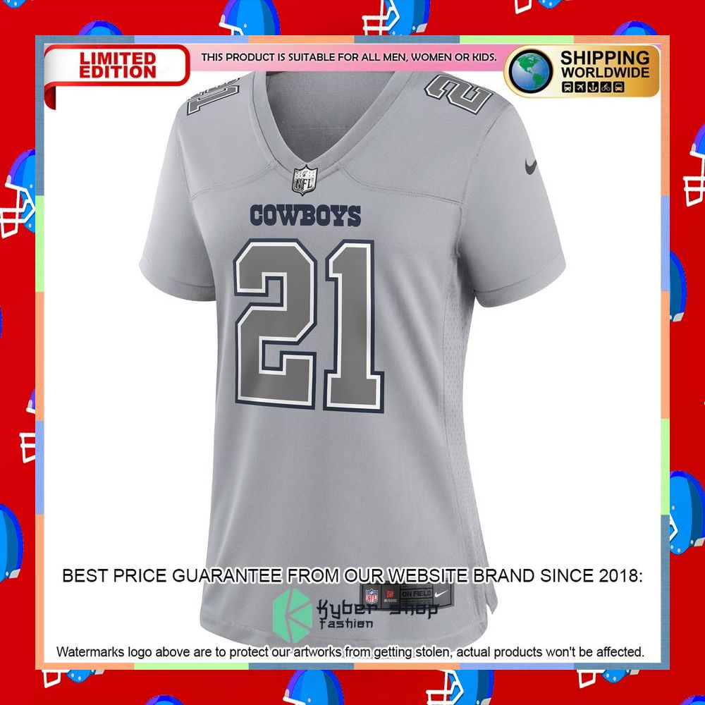 Ezekiel Elliott Dallas Cowboys Women's Atmosphere Fashion Gray Football Jersey 6 Ezekiel Elliott Dallas Cowboys Women's Atmosphere Fashion Gray Football Jersey word3