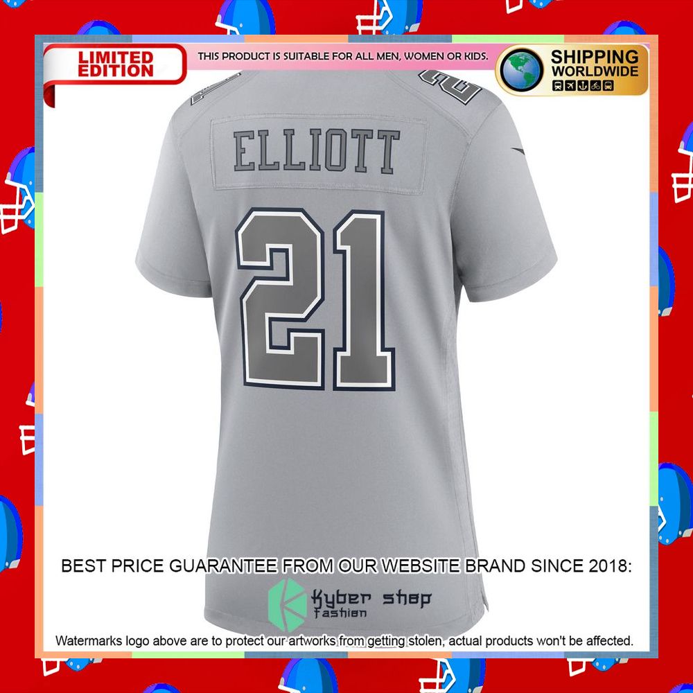 Ezekiel Elliott Dallas Cowboys Women's Atmosphere Fashion Gray Football Jersey 7 Ezekiel Elliott Dallas Cowboys Women's Atmosphere Fashion Gray Football Jersey word3