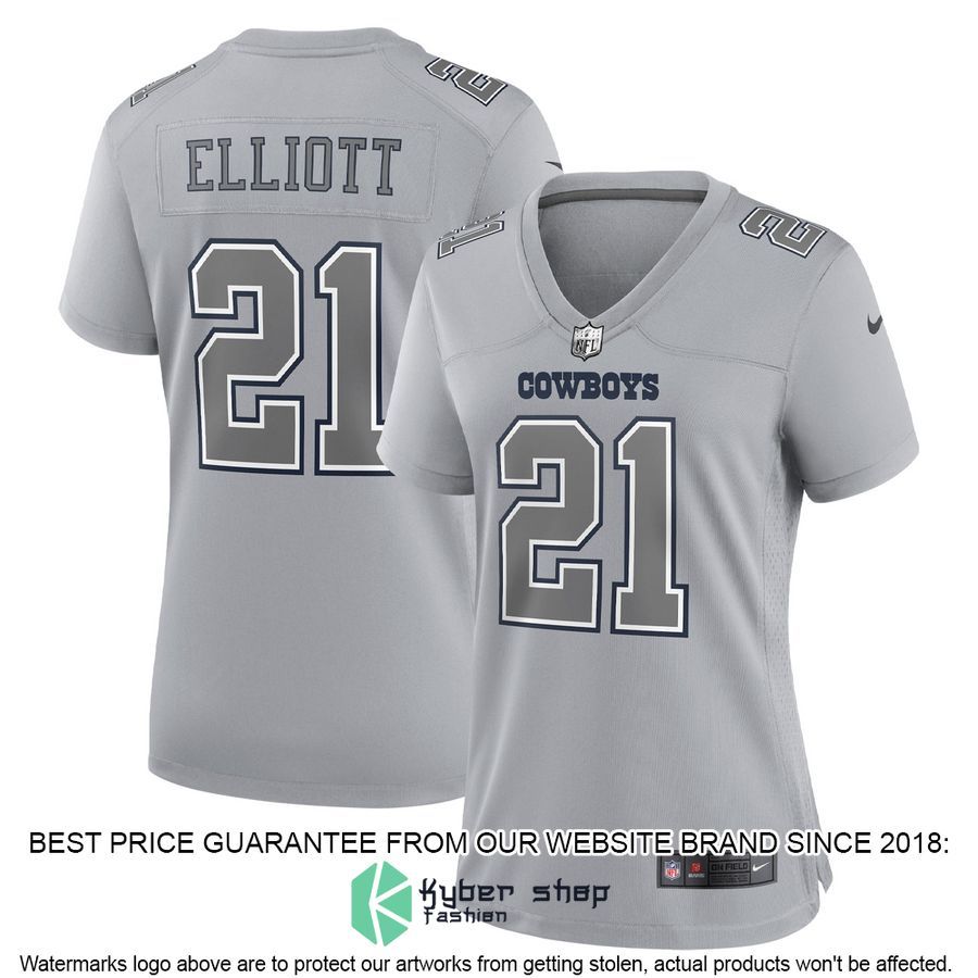 Ezekiel Elliott Dallas Cowboys Women's Atmosphere Fashion Gray Football Jersey 4 Ezekiel Elliott Dallas Cowboys Women's Atmosphere Fashion Gray Football Jersey word3