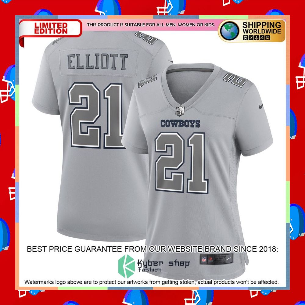 Ezekiel Elliott Dallas Cowboys Women's Atmosphere Fashion Gray Football Jersey 8 Ezekiel Elliott Dallas Cowboys Women's Atmosphere Fashion Gray Football Jersey word3