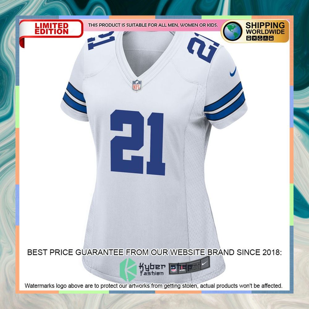 Ezekiel Elliott Dallas Cowboys Women's Team White Football Jersey 7 Ezekiel Elliott Dallas Cowboys Women's Team White Football Jersey word1