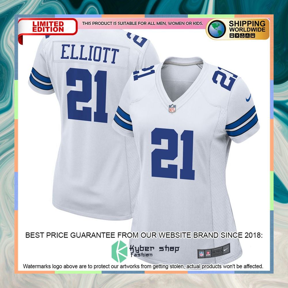 Ezekiel Elliott Dallas Cowboys Women's Team White Football Jersey 9 Ezekiel Elliott Dallas Cowboys Women's Team White Football Jersey word1