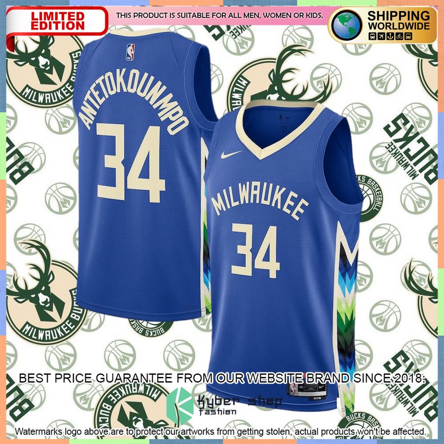 Giannis Antetokounmpo Milwaukee Bucks Nike 2022-23 Royal Basketball Jersey 4 Giannis Antetokounmpo Milwaukee Bucks Nike 2022-23 Royal Basketball Jersey word2