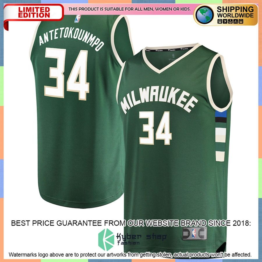 Giannis Antetokounmpo Milwaukee Bucks Youth Player Green Basketball Jersey