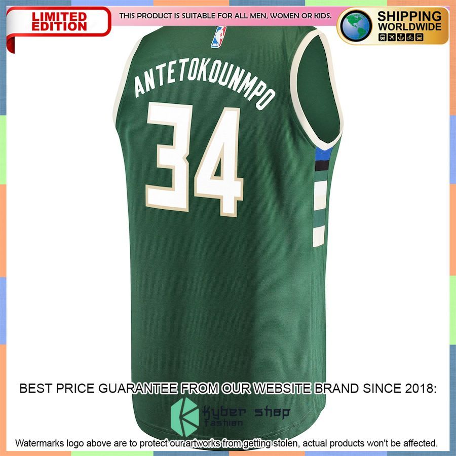 Giannis Antetokounmpo Milwaukee Bucks Youth Player Green Basketball Jersey 3 Giannis Antetokounmpo Milwaukee Bucks Youth Player Green Basketball Jersey word1