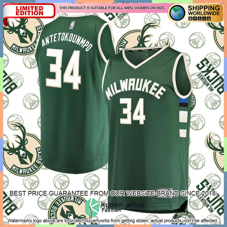 Giannis Antetokounmpo Milwaukee Bucks Youth Player Green Basketball Jersey 4 Giannis Antetokounmpo Milwaukee Bucks Youth Player Green Basketball Jersey word1