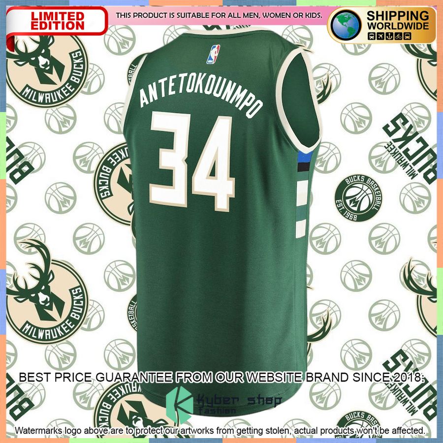 Giannis Antetokounmpo Milwaukee Bucks Youth Player Green Basketball Jersey 6 Giannis Antetokounmpo Milwaukee Bucks Youth Player Green Basketball Jersey word1