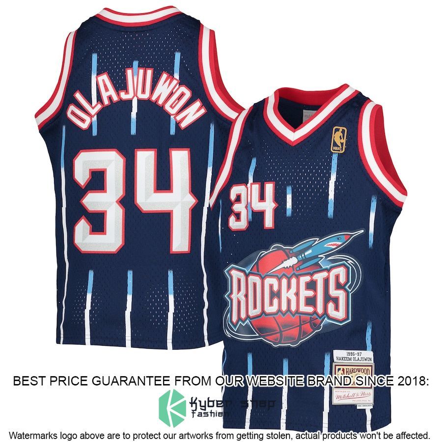 Hakeem Olajuwon Houston Rockets Mitchell & Ness Youth 1996-97 Hardwood Classics Navy Basketball Jersey