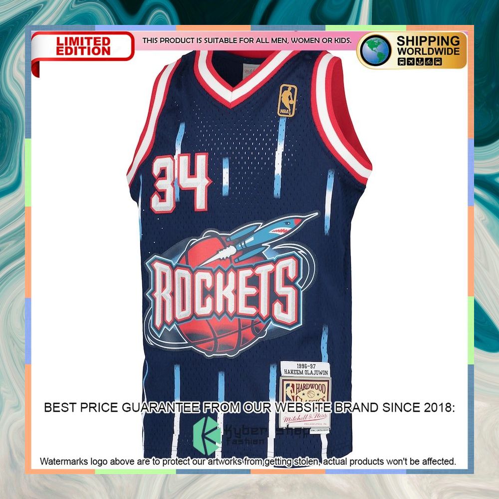 Hakeem Olajuwon Houston Rockets Mitchell & Ness Youth 1996-97 Hardwood Classics Navy Basketball Jersey 5 Hakeem Olajuwon Houston Rockets Mitchell & Ness Youth 1996-97 Hardwood Classics Navy Basketball Jersey word2
