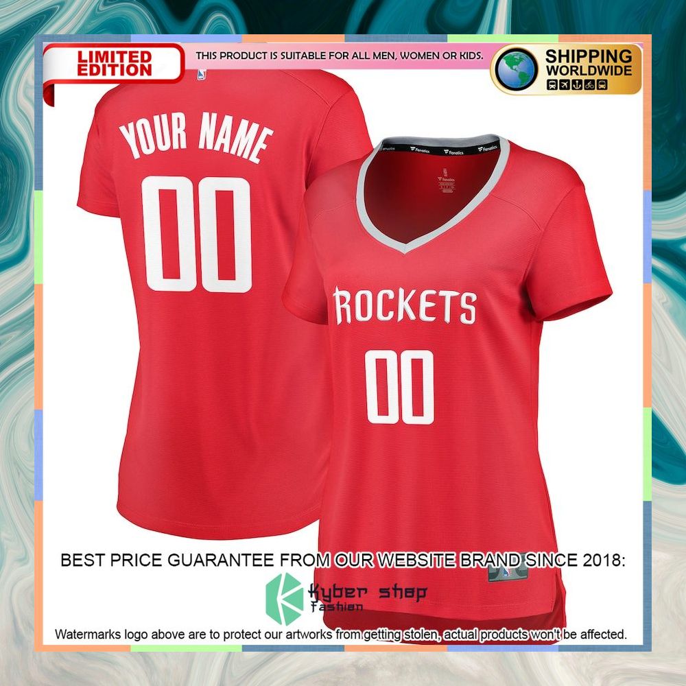 Houston Rockets Women's Custom Red Basketball Jersey 4 Houston Rockets Women's Custom Red Basketball Jersey word1